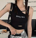 ロゴ タンクトップ キャミソール ショート丈 短い 短め へそ出し セクシー 黒 ブラック シンプル 変形 ダンス 衣装 ヒップホップ HIPHOP レディース...