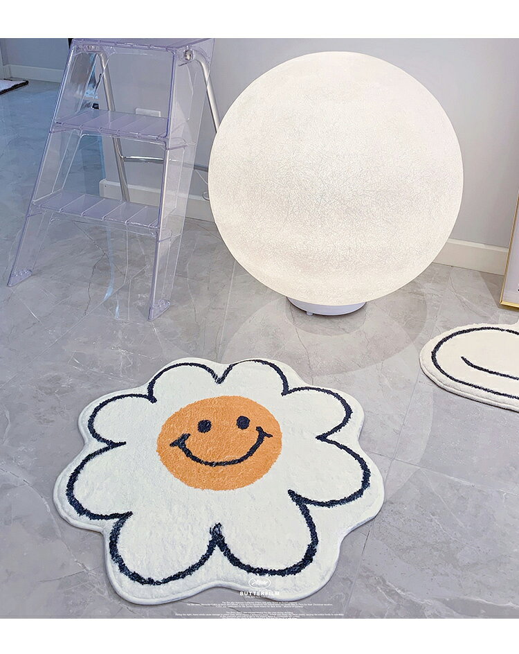 フラワー　マルチ　マット　55cm×55cm　ニコちゃん　スマイル　花柄　花型　丸　円...