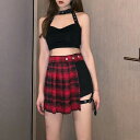 全2色 スカート キュロット ショートパンツ ミニ フリル スリット 切り替え スリム 原宿系ファッション 韓国風 ダンス衣装 HIPHOP 個性的 奇抜 かわいい 青文字系 ボトムス レディース ガールズ キッズ プリーツ 赤 レッド 黒 ブラック ガーター セクシー 派手