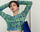 総柄 シースルー トップス 長袖 カットソー 薄手 透け感 Tシャツ インナー 重ね着 ダンス 衣装 ヒップホップ HIPHOP レディース ガールズ ストリー...