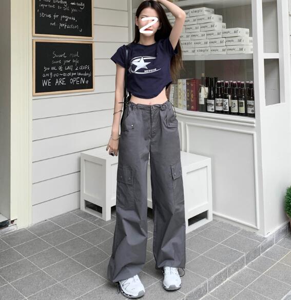 樂天商城 - ♪S~L展開♪カーゴパンツ　パンツ　ズボン　ボトムス　スウェット ロング　ワイド　太い　太め　大きいサイズ　ビッグ　ゆったり　絞り　ハイウエスト　ポケット　ダンス　衣装　ヒップホップ　HIPHOP　レディース　メンズ　ガールズ　個性的　奇抜　かっこいい