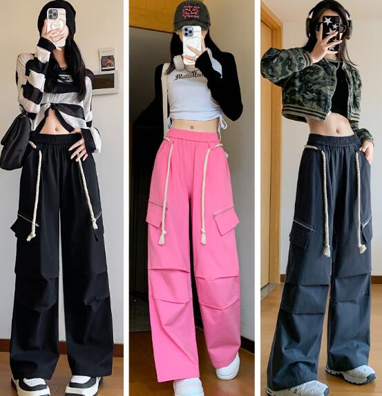 ♪S~2XL展開♪3色 パンツ ズボン ボトムス スウェット ブラック ピンク グレー ハイウエスト ロング ワイド 太い ストレート 大きいサイズ ビッグ ゆったり ダンス 衣装 ヒップホップ HIPHOP レディース メンズ ガールズ 個性的 奇抜 かっこいい