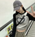 ♪M~XL展開♪ハート柄 サイド絞り ショート丈 トップス カットソー 長袖 短い 肌見せ セクシー へそ出し ボディーライン ダンス 衣装 ヒップホップ HIPHOP レディース ガールズ 大人 ストリート Tシャツ 韓国 おしゃれ 奇抜 派手 個性的