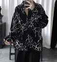柄シャツ 長袖 黒 総柄 ビッグシルエット ダンス 衣装 ヒップホップ 韓国ファッション 大きいサイズ 個性的 服 シャツ ダンス 衣装 ヒップホップ HIPH...
