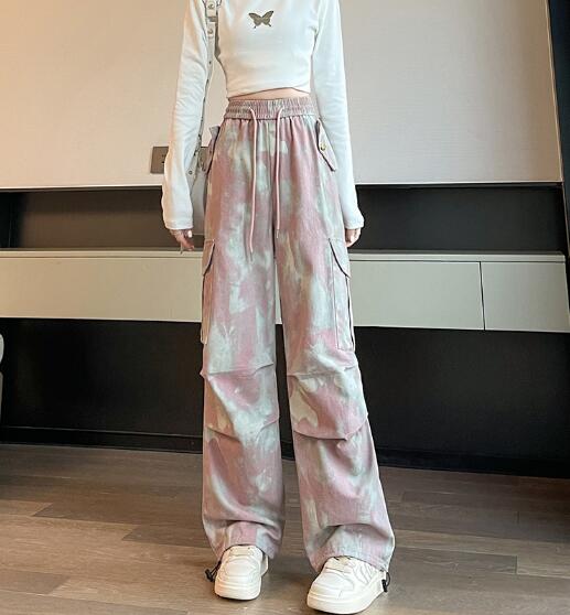 樂天商城 - ♪S~2XL展開♪カーゴパンツ　パンツ　ズボン　ボトムス　マーブル　スウェット ロング　ワイド　太い　太め　大きいサイズ　ビッグ　ゆったり　ハイウエスト　ポケット　ダンス　衣装　ヒップホップ　HIPHOP　レディース　メンズ　ガールズ　個性的　奇抜　かっこいい