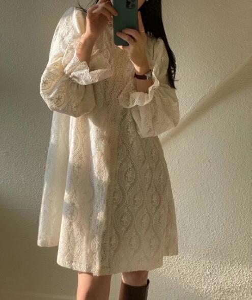 樂天商城 - ワンピース 　結婚式 　着痩せ 　おしゃれ 　ワンピ 　セクシーワンピース　膝丈 　長袖　フレア袖　レース　大人 　スタイル　 上品 韓国 結婚式 二次会 パーティ ー 発表会 お呼ばれ同窓会 謝恩会