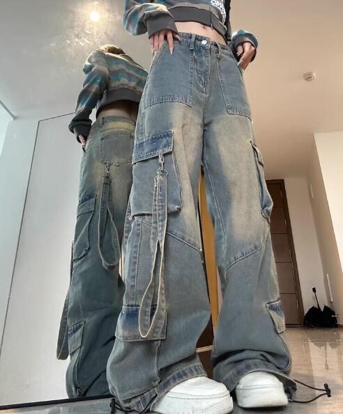 ♪S-XL展開♪カーゴパンツ ジーンズ ジーパン パンツ ズボン ボトムス ポケット ベルト デニム ダンス 衣装 ヒップホップ HIPHOP レディース メン...