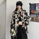 柄シャツ 襟チェーン付き タイダイ柄 ブラック 長袖 ビッグシルエット トップス ダンス 衣装 ヒップホップ コスチューム 韓国ファッション 大きいサイズ 個性...