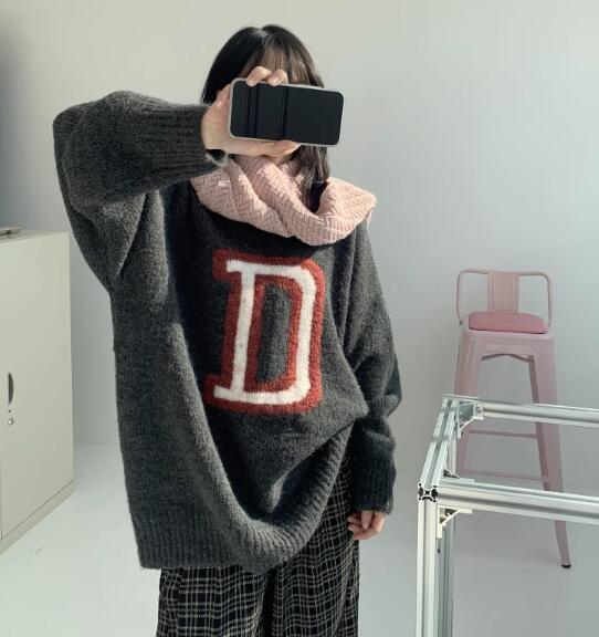 乐天商城 - ロゴ　ニット　長袖　セーター　韓国　韓国ファッション　ストリート　カジュアル　ヒップホップ　可愛い　ゆめかわいい　奇抜　個性的　おしゃれ　原宿系　ダンス　シンプル　秋冬　トップス
