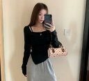3色 トップス カットソー ブラック 黒 ブラウン ホワイト 白 フェイク レイヤード 重ね着風 セクシー ダンス 衣装 ヒップホップ HIPHOP レディース...