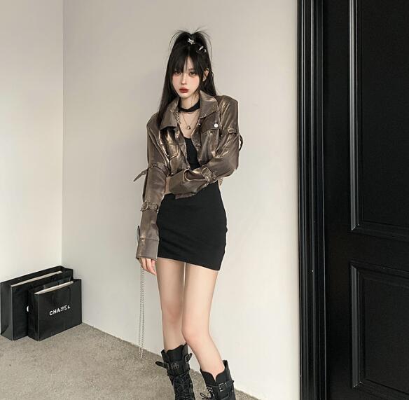 ♪S-L展開♪　ジャケット　韓国系ファッション　韓国　　ブルゾン　ジャンパー　レディース　短い　短め　へそ出し　ベルト　ダンス衣装..