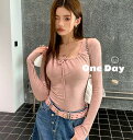 長袖 トップス カットソー Tシャツ レースアップ セクシー ピンク リボン シンプル ダンス 衣装 ヒップホップ HIPHOP レディース ガールズ スト...