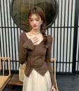 長袖 トップス カットソー Tシャツ Vネック セクシー ブラウン フレア袖 シンプル ダンス 衣装 ヒップホップ HIPHOP レディース ガールズ スト...