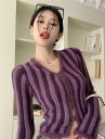ストライプ レディース トップス ニット セーター カシュクール ショート丈 短め丈 長袖 セクシー 着回し きれいめ カジュアル ふわふわ もこもこ 大人可愛...