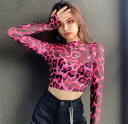 ヒョウ柄 シースルー トップス カットソー 長袖 透け感 Tシャツ インナー 薄手 セクシー ダンス 衣装 ヒップホップ HIPHOP レディース ガールズ ス...