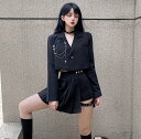 モード系 ショート丈 長袖 チェーン ビッグシルエット ゆめかわいい 奇抜 派手 ジャケット トップス ダンス 衣装 ヒップホップ コスチューム 韓国ファッション 大きいサイズ 個性的 服 原宿系 オーバーサイズ レディース ガールズ きれいめ