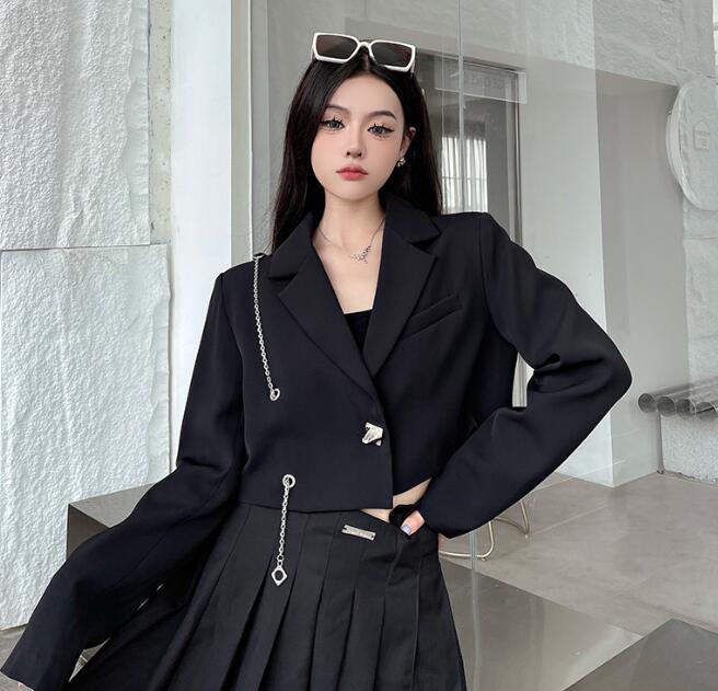 樂天商城 - モード系 　ショート丈　長袖　チェーン　 ビッグシルエット ゆめかわいい 奇抜 派手 ジャケット トップス　ダンス 衣装 ヒップホップ コスチューム 韓国ファッション 大きいサイズ 個性的 服 原宿系　オーバーサイズ レディース　ガールズ　 きれいめ