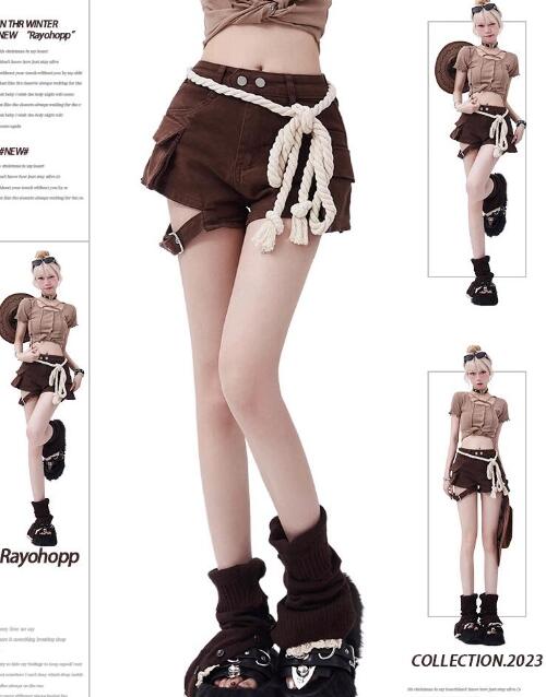 「紐なし」デニム ジーンズ ジーパン パンツ ズボン ボトムス ショートパンツ ショーパン 無地 シンプル ダンス 衣装 ヒップホップ HIPHOP レディース ガールズ 韓国 個性的 奇抜 派手