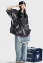 柄シャツ マーブル 半袖 ビッグシルエット ゆめかわいい 奇抜 派手 前開き トップス ダンス 衣装 ヒップホップ コスチューム 韓国ファッション 大きいサイズ...