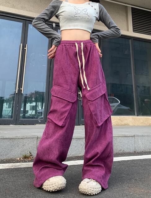 樂天商城 - カーゴパンツ　コーデュロイ　パンツ　ズボン　ボトムス　スウェット ロング　ワイド　太い　太め　大きいサイズ　ビッグ　ゆったり　ハイウエスト　ポケット　ダンス　衣装　ヒップホップ　HIPHOP　レディース　メンズ　ガールズ　個性的　奇抜　かっこいい