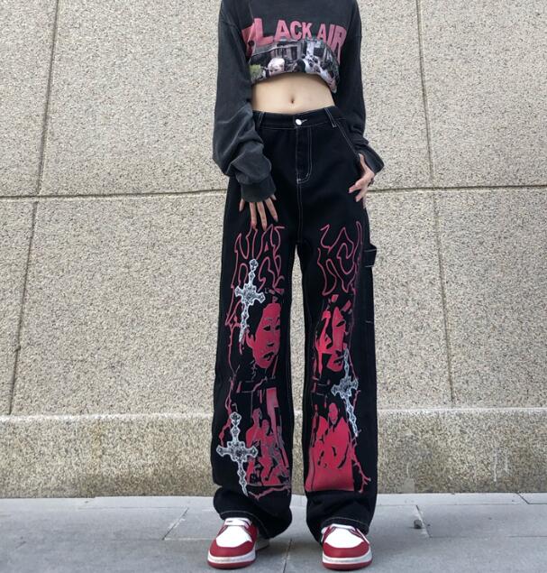 乐天商城 - デニム　ズボン　ボトムス　パンツ　ジーンズ　ジーパン　ストレート　ロング　シンプル　ピンク　ダンス　衣装　ヒップホップ　HIPHOP　レディース　ガールズ　ストリート　奇抜　派手　韓国　ビッグ　大きいサイズ