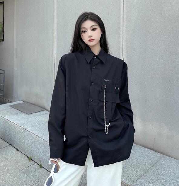 乐天商城 - モード系　シャツ 長袖 チェーン ビッグシルエット ゆめかわいい 奇抜 派手　前開き トップス ダンス 衣装 ヒップホップ コスチューム 韓国ファッション 大きいサイズ 個性的 服 原宿系　オーバーサイズ レディース　メンズ ユニセックス きれいめ
