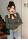 2色 トップス カットソー インナー レース セクシー パッド付き ショート丈 短み 短い 長袖 シンプル 大人 無地 tシャツ レディース ガールズ ストリ...