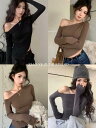 3色 トップス カットソー インナー オフショルダー セクシー 長袖 シンプル 大人 無地 tシャツ レディース ガールズ ストリート 春 秋 冬