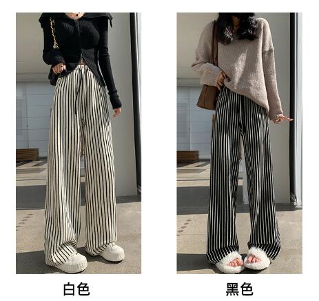 樂天商城 - ストライプ柄　パンツ　ズボン　ボトムス　スウェット ロング　ワイド　太い　太め　大きいサイズ　ビッグ　　ゆったり　ハイウエスト　ポケット　ダンス　衣装　ヒップホップ　HIPHOP　レディース　ガールズ　個性的　奇抜