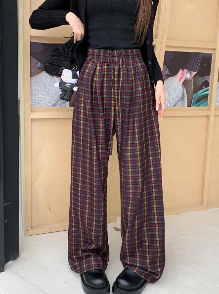 チェック柄　パンツ　ズボン　ボトムス　スウェット ロング　ワイド　太い　太め　大きいサイズ　ビッグ　　ゆったり　ハイウエスト　ポケット　ダンス　衣装　ヒップホップ　HIPHOP　レディース　ガールズ　個性的　奇抜