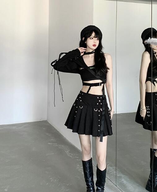 プリーツ　スカート　キュロット　スカパン　シンプル　ハイウエスト　ミニスカ　...
