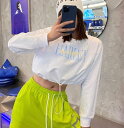 長袖 ショート丈 短い 短め へそ出し セクシー 絞り トップス カットソー ダンス 衣装 ヒップホップ HIPHOP レディース ガールズ ストリート スケー...