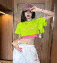 「2点セット Tシャツ&タンクトップ」半袖 ショート丈 短い 短め へそ出し セクシー ロゴ ダンス 衣装 ヒップホップ HIPHOP レディース ガールズ ストリート スケーター 韓国 おしゃれ 奇抜 派手 部活 イベント 文化祭 ダンス衣装 送料無料