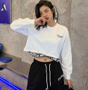 プリント 長袖 ショート丈 短い 短め へそ出し セクシー ロゴ ダンス 衣装 ヒップホップ HIPHOP レディース ガールズ ストリート スケーター 韓国 ...