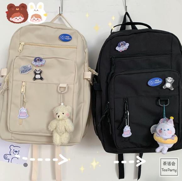 乐天商城 - リュック　2色　バックパック　ロゴ　バッグ　学生　通学　部活　大容量　A4　おしゃれ　可愛い　韓国　カラフル　ナイロン　防水　大きい　ビッグ　ポケット　収納　レディース　メンズ　ボックス　女子　男子　軽量　通勤　リュックサック