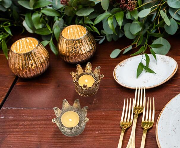 2点セット　クラウン キャンドルホルダー　透明　ガラス　おしゃれ　韓国　雑貨　インテリア　アンティーク　小さい　キャンドル置き　かわいい　クリア 　ゴールド　可愛い　セット