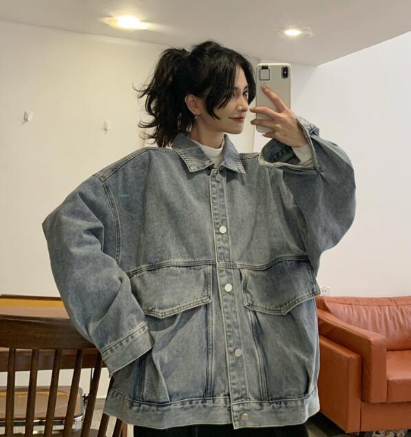 乐天商城 - ジージャン　デニムジャケット　アウター　ビッグポケット　長袖　 ビッグシルエット ゆめかわいい　 奇抜 　派手 　ダンス衣装　 韓国ファッション 大きいサイズ 個性的 服 原宿系　オーバーサイズ レディース　メンズ ユニセックス きれいめ