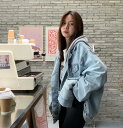 ジージャン デニムジャケット アウター 長袖 ビッグシルエット ゆめかわいい 奇抜 派手 トップス ダンス衣装 重ね着風 フード フーディー 韓国フ...