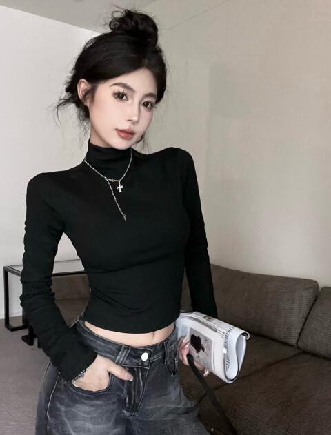 樂天商城 - ちょうちょ　トップス　カットソー　インナー　タートルネック　長袖　シンプル　大人　 透け感あり　セクシー　肌見え　tシャツ　 レディース　ガールズ　ストリート　春　秋　冬　送料無料