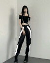 トップス カットソー タンクトップ 半袖 ショート丈 短め 短い ベルト 蛍光色 tシャツ レディース ガールズ ストリート 春 秋 冬 送料無料