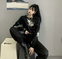 マーブル ダイダイ柄 トップス カットソー 長袖 Tシャツ ダンス 衣装 ヒップホップ HIPHOP レディース ガールズ ストリート 個性的 奇抜 派手 韓国...