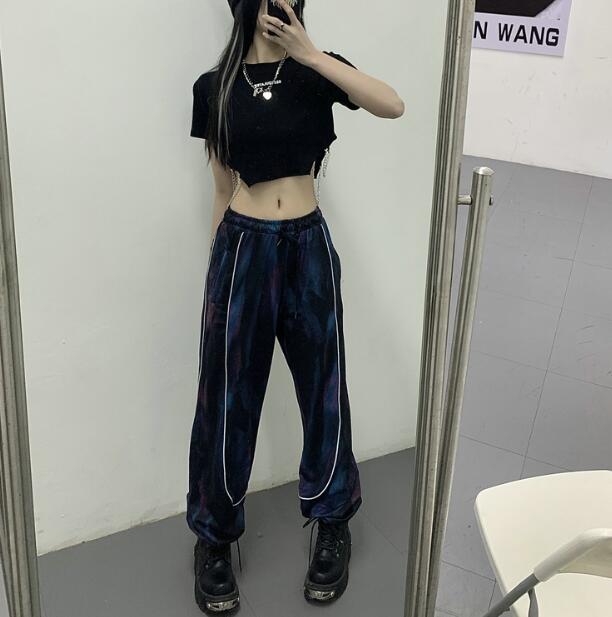 乐天商城 - マーブル　ダイダイ　ズボン　ボトムス　パンツ　ゆったり　シンプル　ゴム　ハイウエスト　ダンス　衣装　ヒップホップ　HIPHOP　レディース　ガールズ　ストリート　大人　韓国ファッション