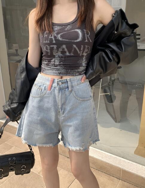 デニムショートパンツハイウエスト青...