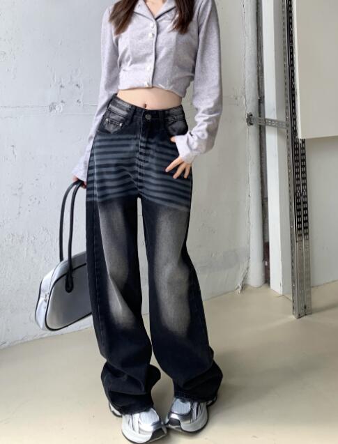 樂天商城 - デニム　ズボン　ボトムス　パンツ　ジーンズ　ジーパン　ストレート　ボーダー　シンプル　ダンス　衣装　ヒップホップ　HIPHOP　レディース　ガールズ　ストリート　奇抜　派手　韓国　ビッグ　大きいサイズ