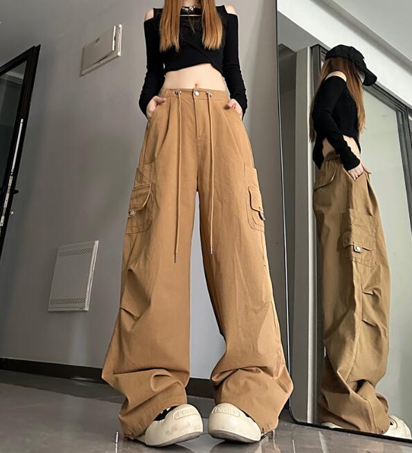 ワイド カーゴパンツ ズボン ボトムス パンツ ハイウエスト 絞り ロング ジョガーパンツ シンプル 大きいサイズ ゆったり だぼだぼ ダンス 衣装 ヒップホップ HIPHOP レディース メンズ ストリート 奇抜 派手