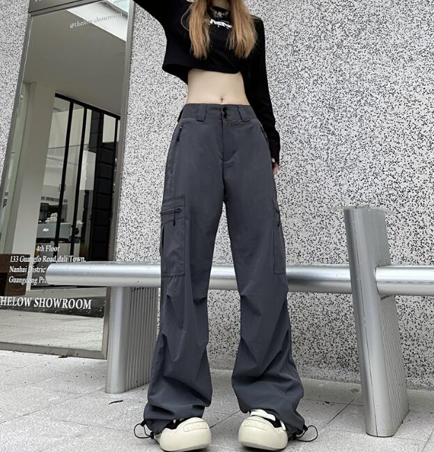 樂天商城 - ワイド　カーゴパンツ　ズボン　ボトムス　パンツ　ハイウエスト　絞り　ロング　ジョガーパンツ　　シンプル　大きいサイズ　ゆったり　だぼだぼ　ダンス　衣装　ヒップホップ　HIPHOP　レディース　メンズ　ストリート　奇抜　派手