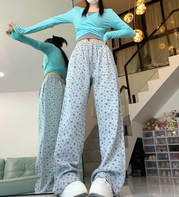 乐天商城 - 花柄　パンツ　ズボン　ボトムス　スウェット ロング　ワイド　太い　太め　大きいサイズ　ビッグ　ジャージ ゴム　ゆったり　ハイウエスト　ポケット　ダンス　衣装　ヒップホップ　HIPHOP　レディース　ガールズ　個性的　奇抜　かっこいい
