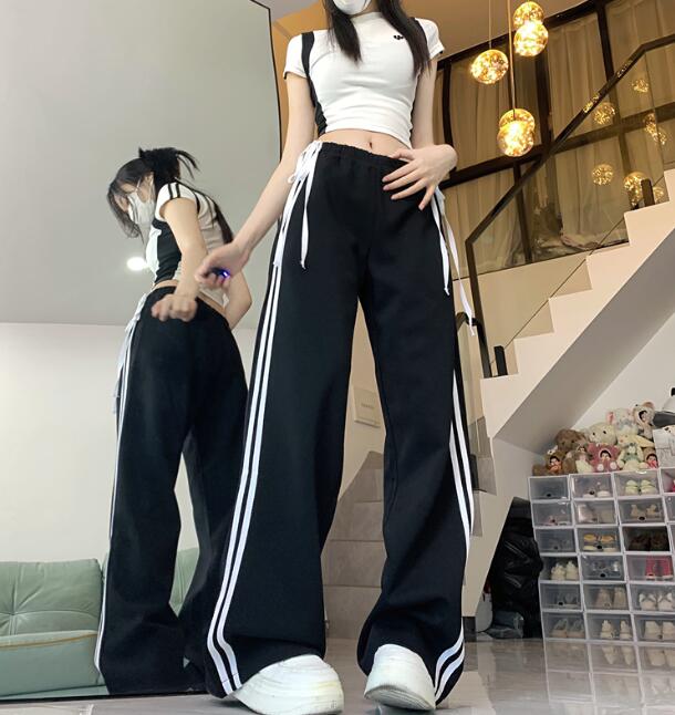 乐天商城 - リボン 　ライン　パンツ　ズボン　ボトムス　スウェット ロング　ワイド　太い　太め　大きいサイズ　ビッグ　ジャージ ゴム　ゆったり　ハイウエスト　ポケット　ダンス　衣装　ヒップホップ　HIPHOP　レディース　ガールズ　個性的　奇抜　かっこいい