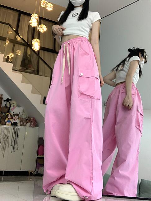乐天商城 - ワイド　カーゴパンツ　ズボン　ボトムス　パンツ　ハイウエスト　裾絞り　ロング　ジョガーパンツ　シンプル　大きいサイズ　ゆったり　だぼだぼ　ダンス　衣装　ヒップホップ　HIPHOP　レディース　メンズ　ストリート　奇抜　派手