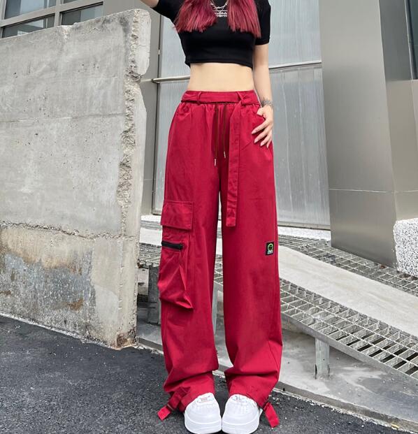 樂天商城 - ベルト　ワイド　カーゴパンツ　ズボン　ボトムス　パンツ　ハイウエスト　ロング　ジョガーパンツ　シンプル　大きいサイズ　ゆったり　だぼだぼ　ダンス　衣装　ヒップホップ　HIPHOP　レディース　メンズ　ストリート　奇抜　派手